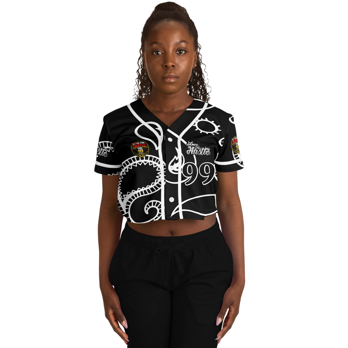 Love The Hustle® Cropped Baseball Jersey - Black Squad