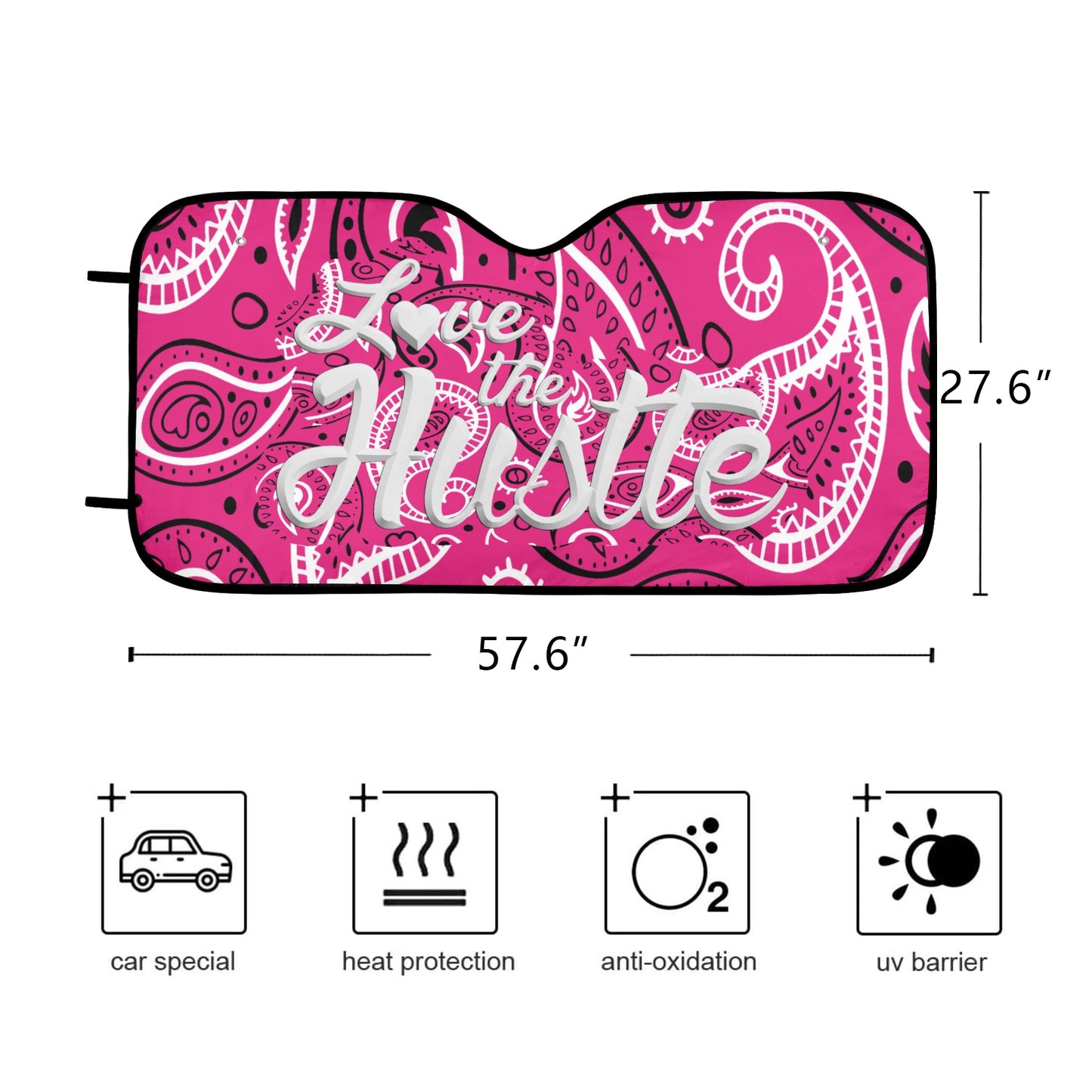 Love The Hustle Auto Sun Shade 57.6" x 27.6"（145cm x 70cm ）