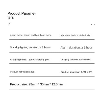 Personal Alarm – 135dB Siren + Dual Mode Outdoor Flashlight