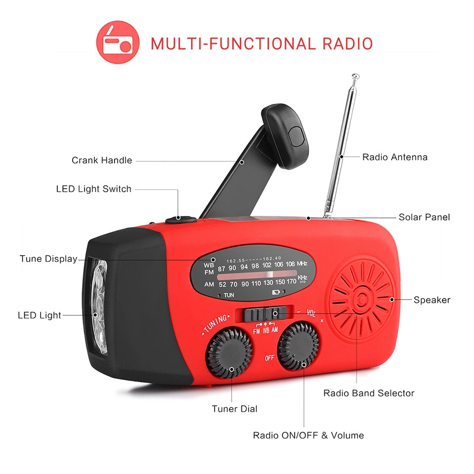 Portable Solar Radio – Hand Crank Self-Powered Emergency Survival
