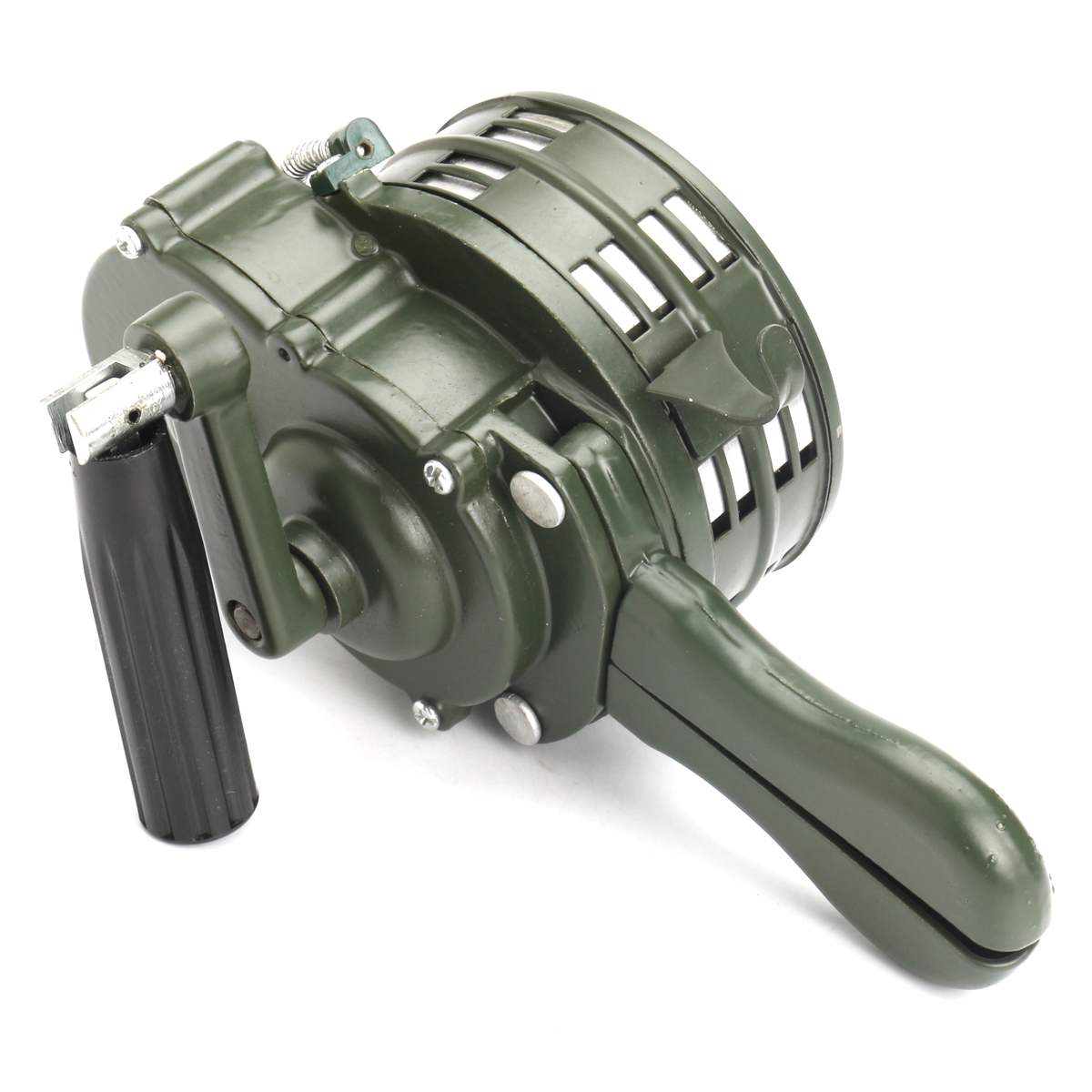 110dB Hand Crank Air Raid Emergency Alarm – Green Aluminum Alloy