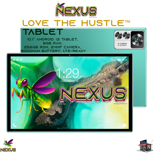 Nexus™ Quantum Firefly™ — 10.1" Android 13 Tablet, 8GB RAM, 256GB ROM, 24MP Camera, 8000mAh Battery, LTE-Ready