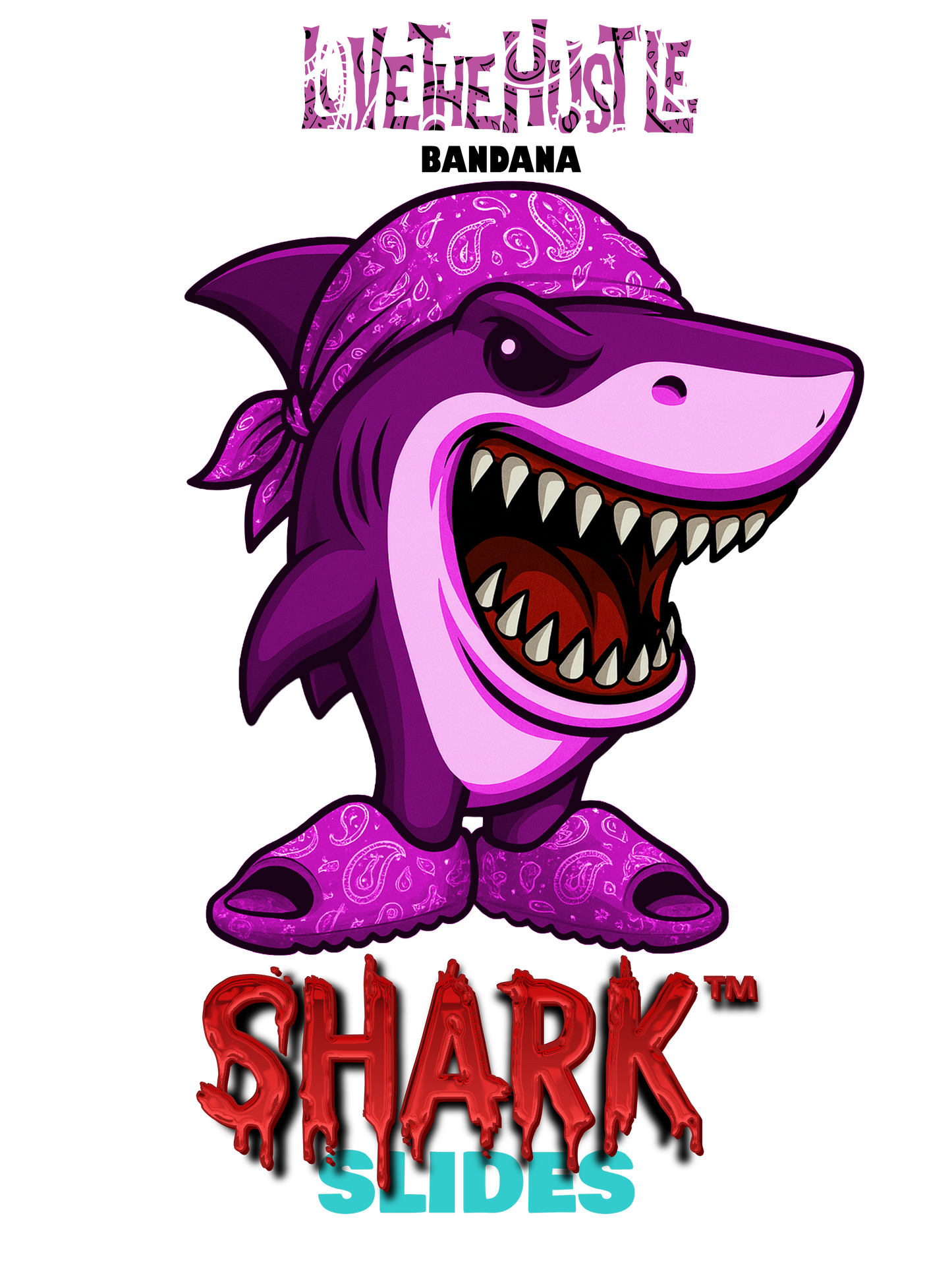 Love The Hustle™ Shark™ Slides - Bandana Edition - Hot Pink Tops