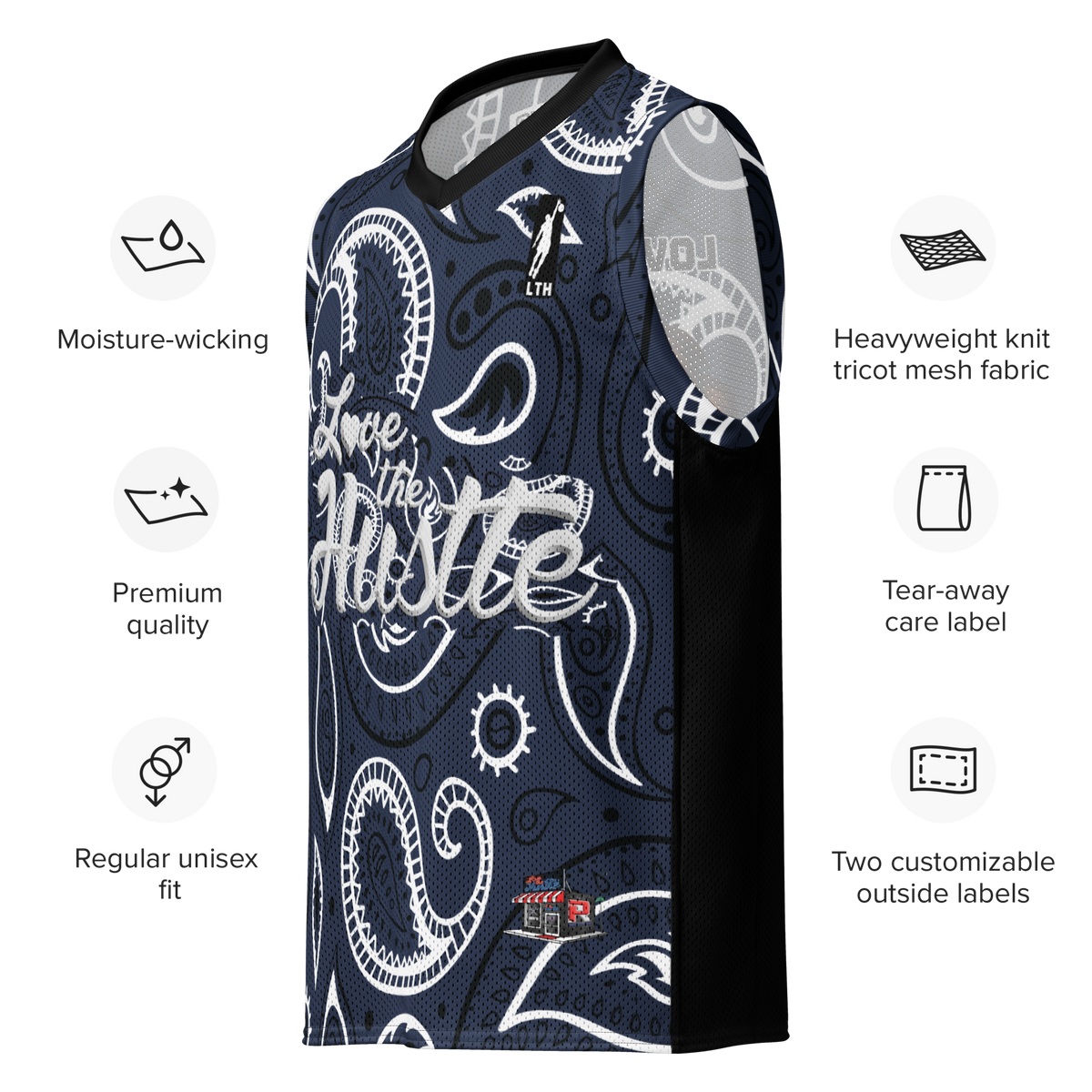 Love The Hustle® League Personalized Uni Premium Basketball Jersey Navy Squad