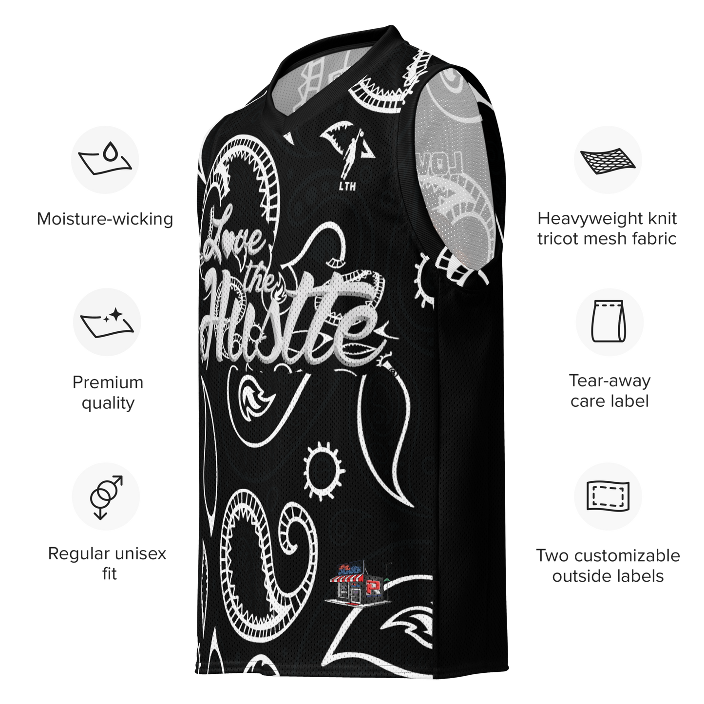Love The Hustle® League Personalized Uni Premium Basketball Jersey Black Squad