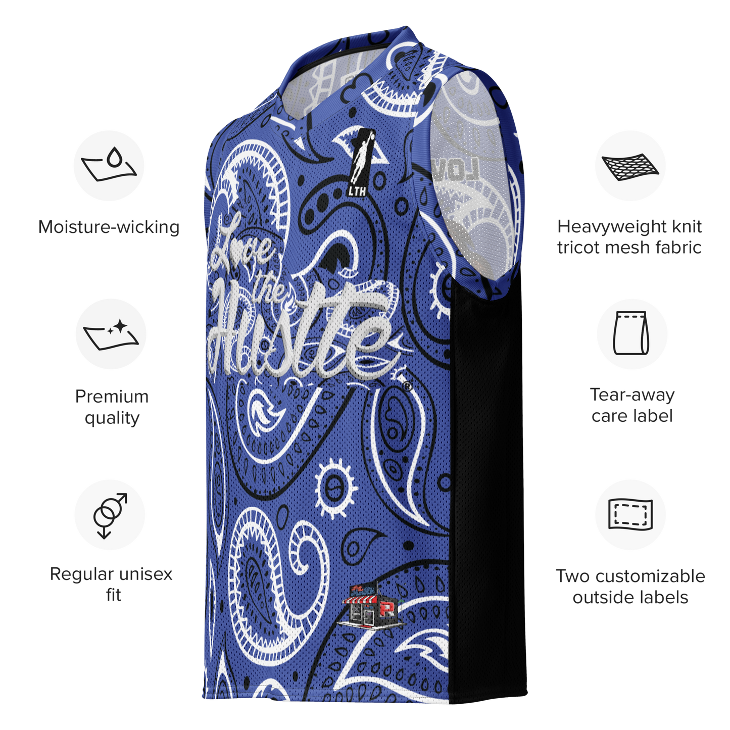 Love The Hustle® League Personalized Uni Premium Basketball Jersey Blue Squad