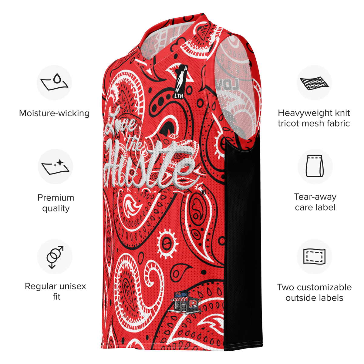 Love The Hustle® League Personalized Uni Premium Basketball Jersey Red Squad
