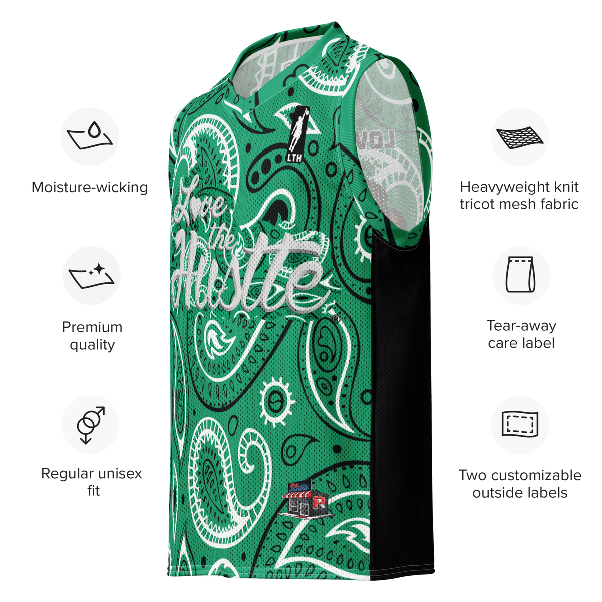 Love The Hustle® League Personalized Uni Premium Basketball Jersey Green Squad