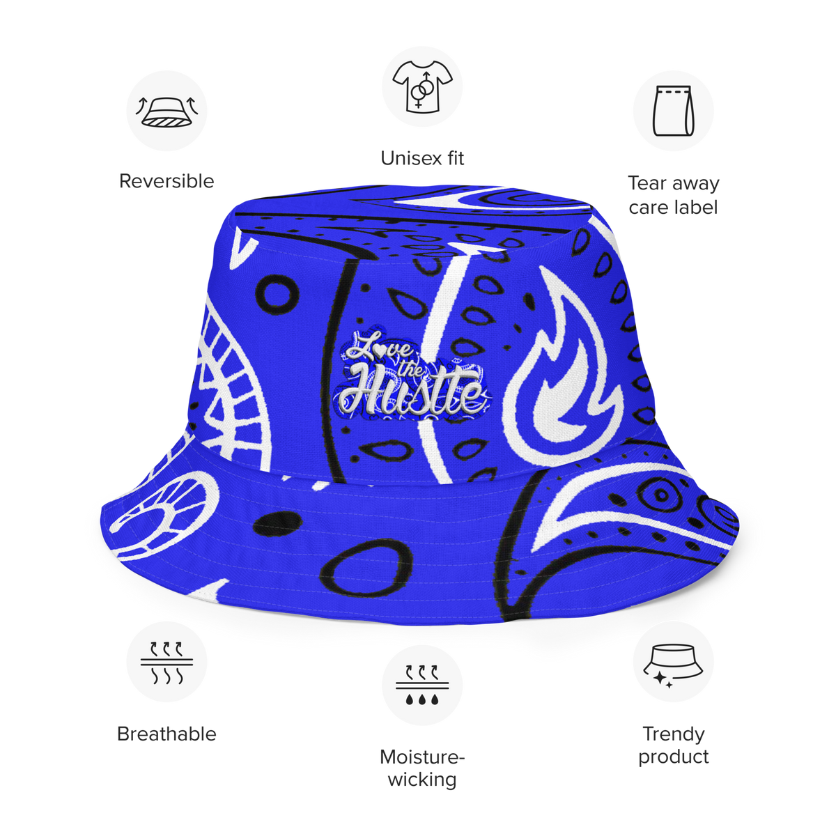Love The Hustle® Gorro de pescador reversible de bandana con mini motivos atados