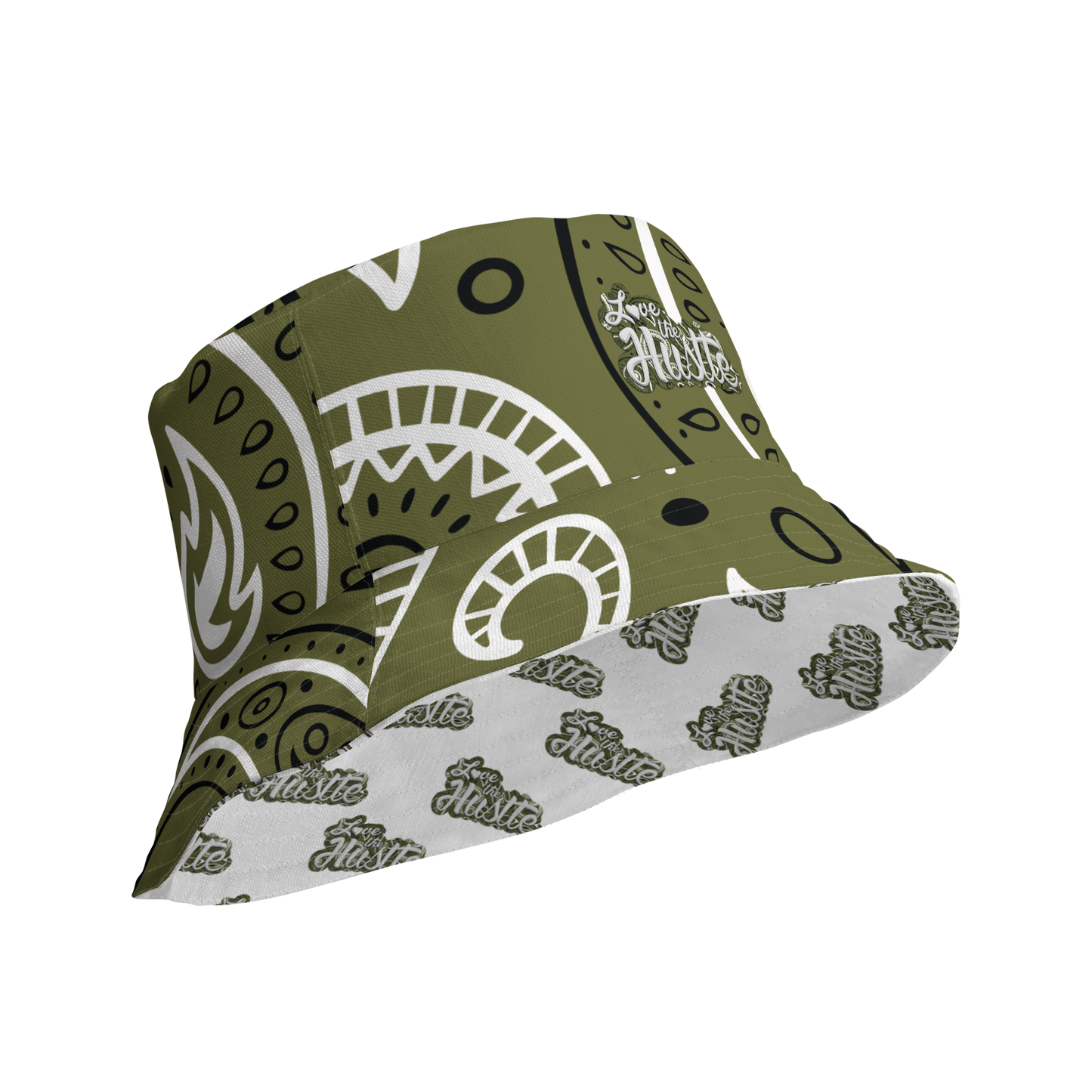 Sombrero de pescador reversible con diseño de bandana Love The Hustle™ y minimotivos