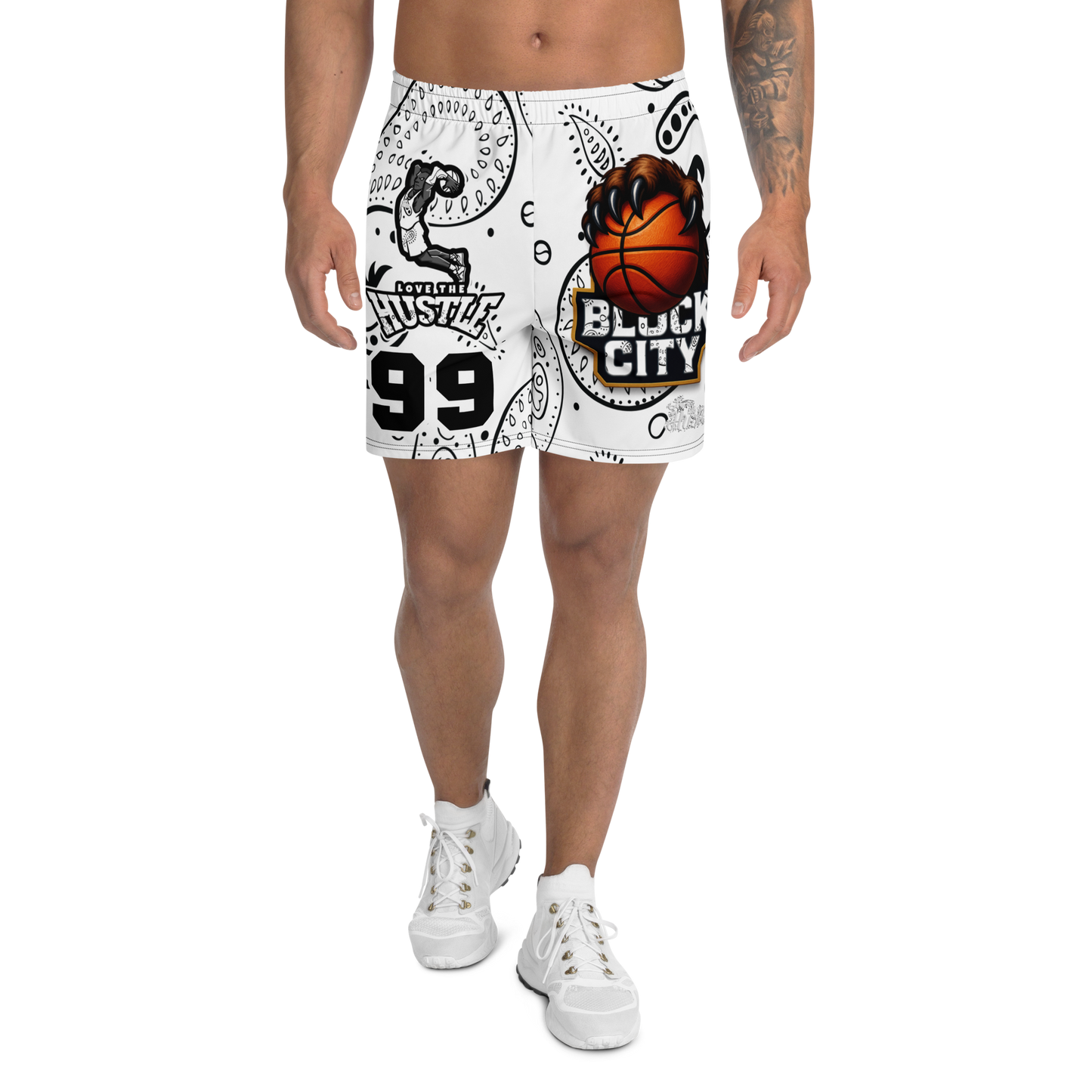 Love The Hustle® Bandana Uni Athletic Long Shorts White Squad