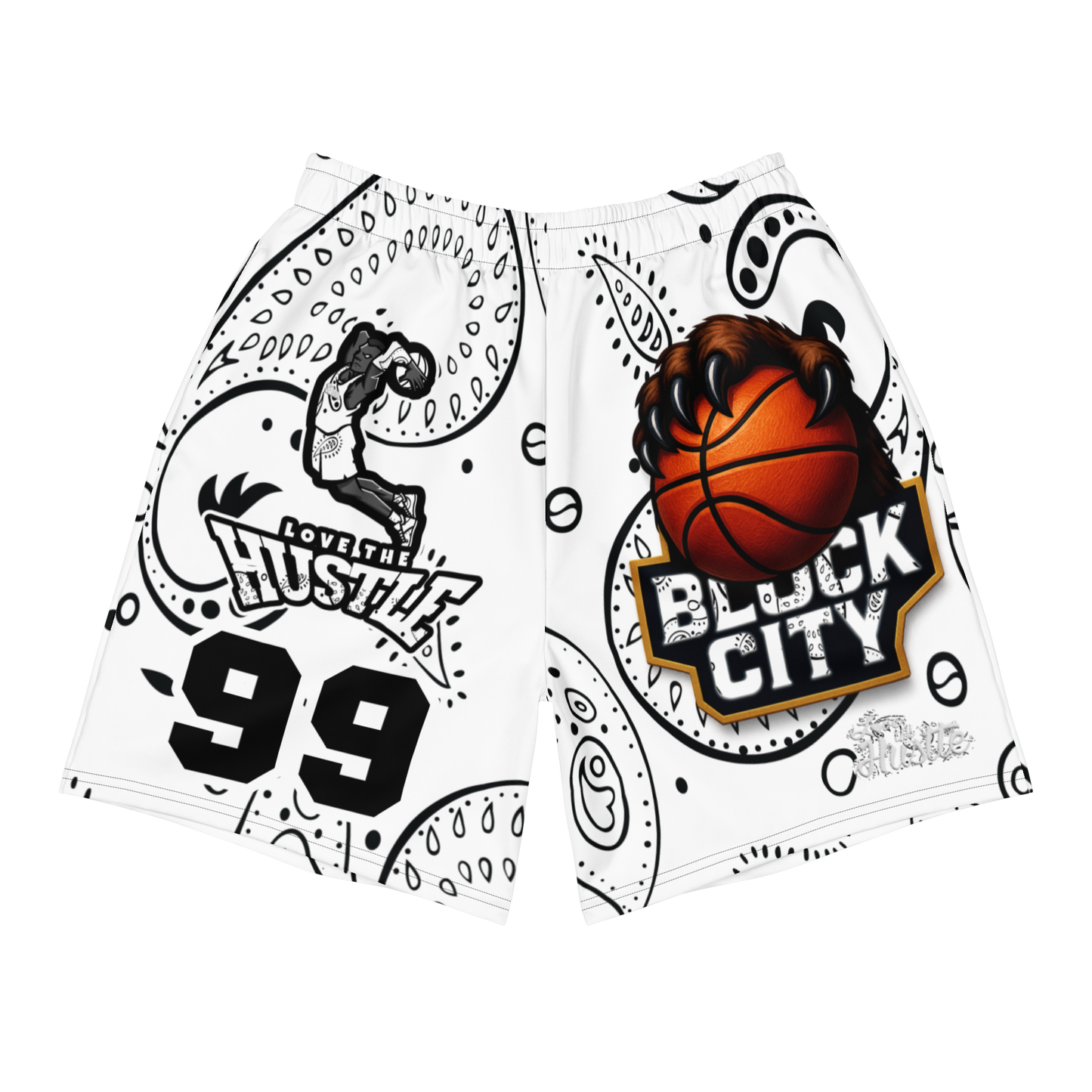 Love The Hustle® Bandana Uni Athletic Long Shorts White Squad