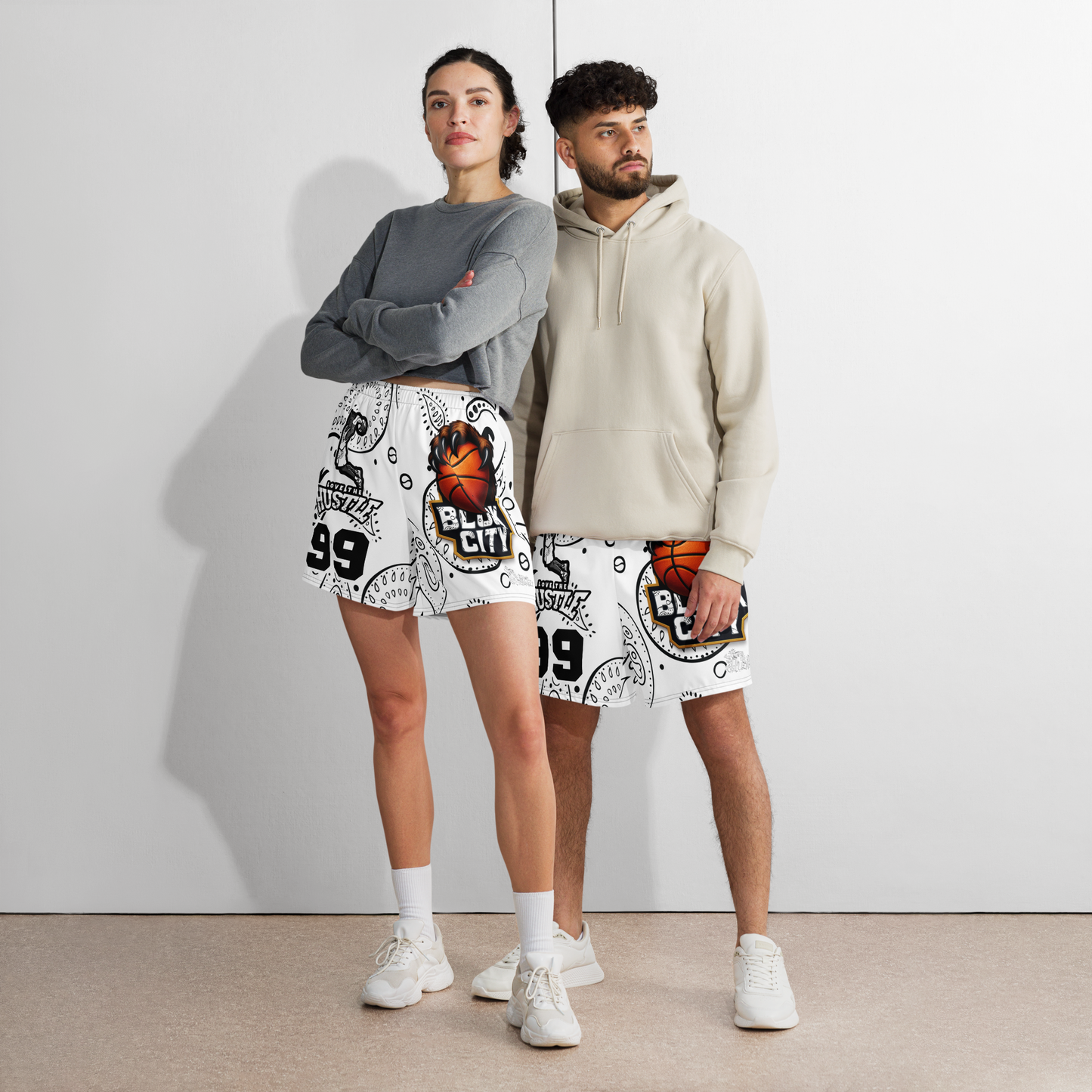 Love The Hustle® Bandana Uni Athletic Long Shorts White Squad