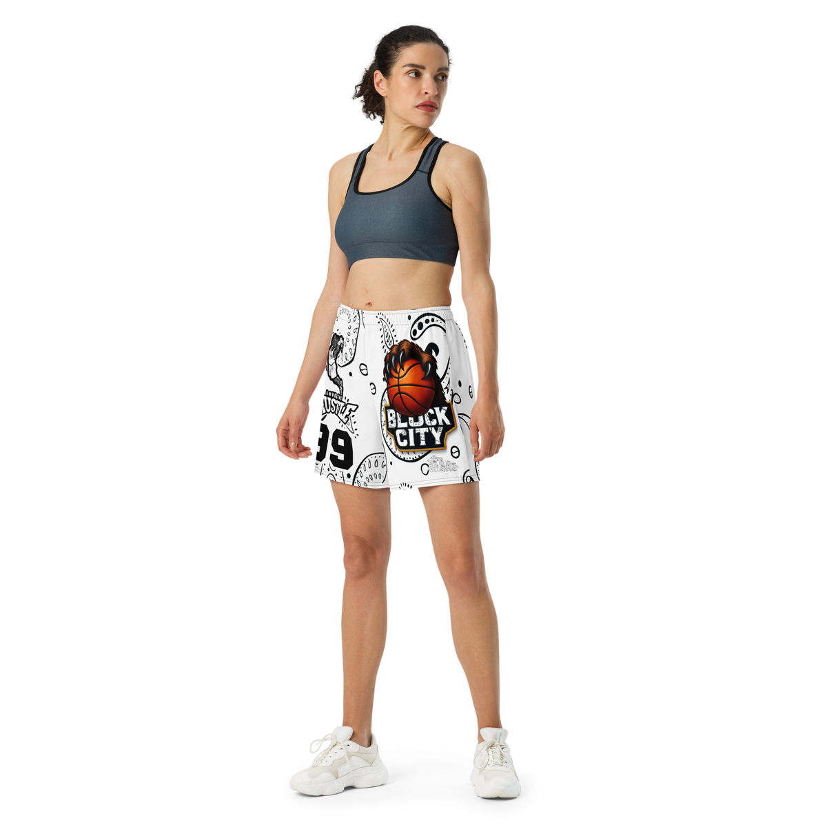 Love The Hustle® Bandana Uni Athletic Long Shorts White Squad