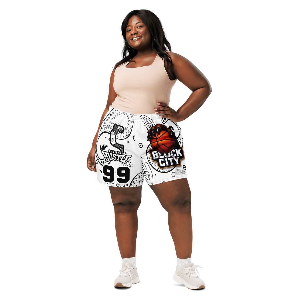 Love The Hustle® Bandana Uni Athletic Long Shorts White Squad