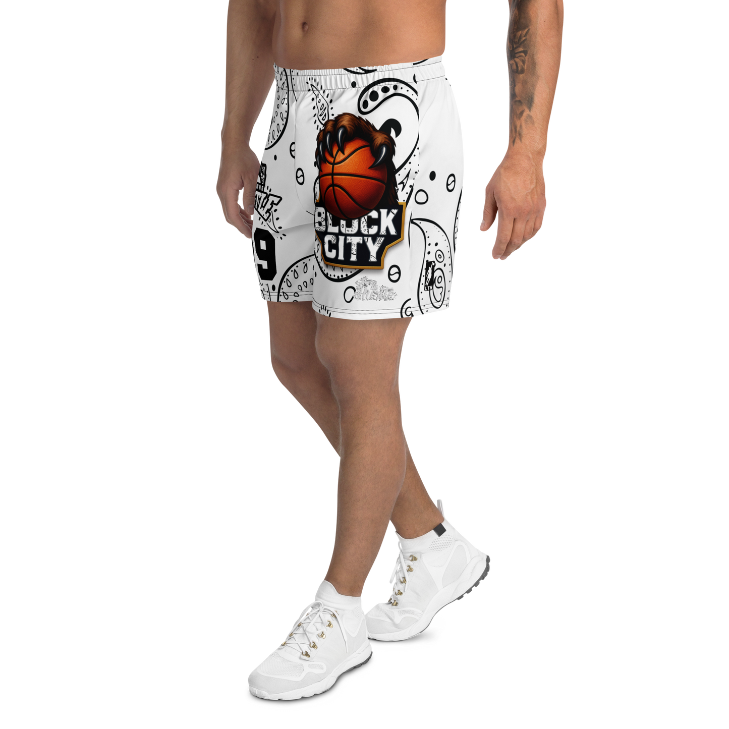 Love The Hustle® Bandana Uni Athletic Long Shorts White Squad