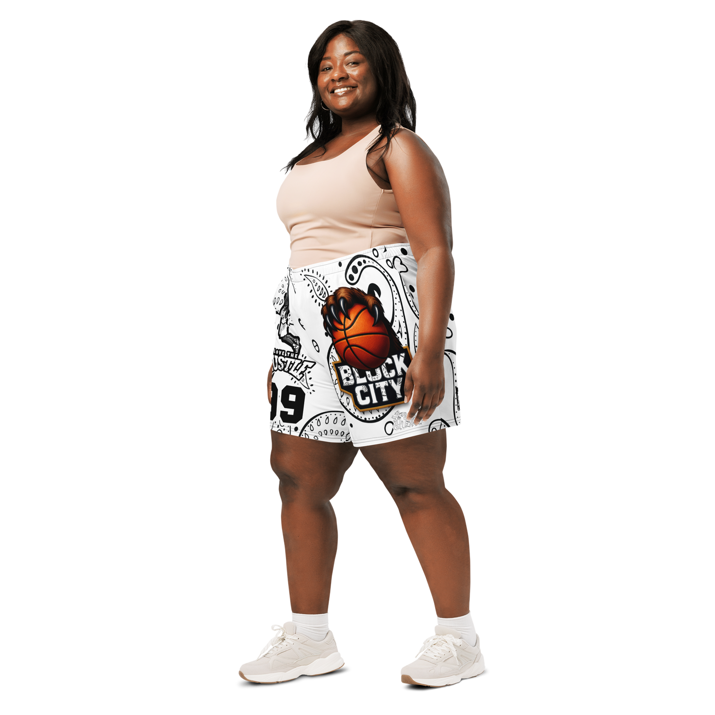 Love The Hustle® Bandana Uni Athletic Long Shorts White Squad