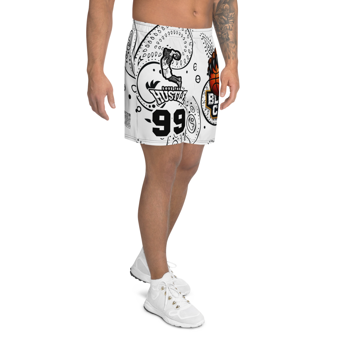 Love The Hustle® Bandana Uni Athletic Long Shorts White Squad