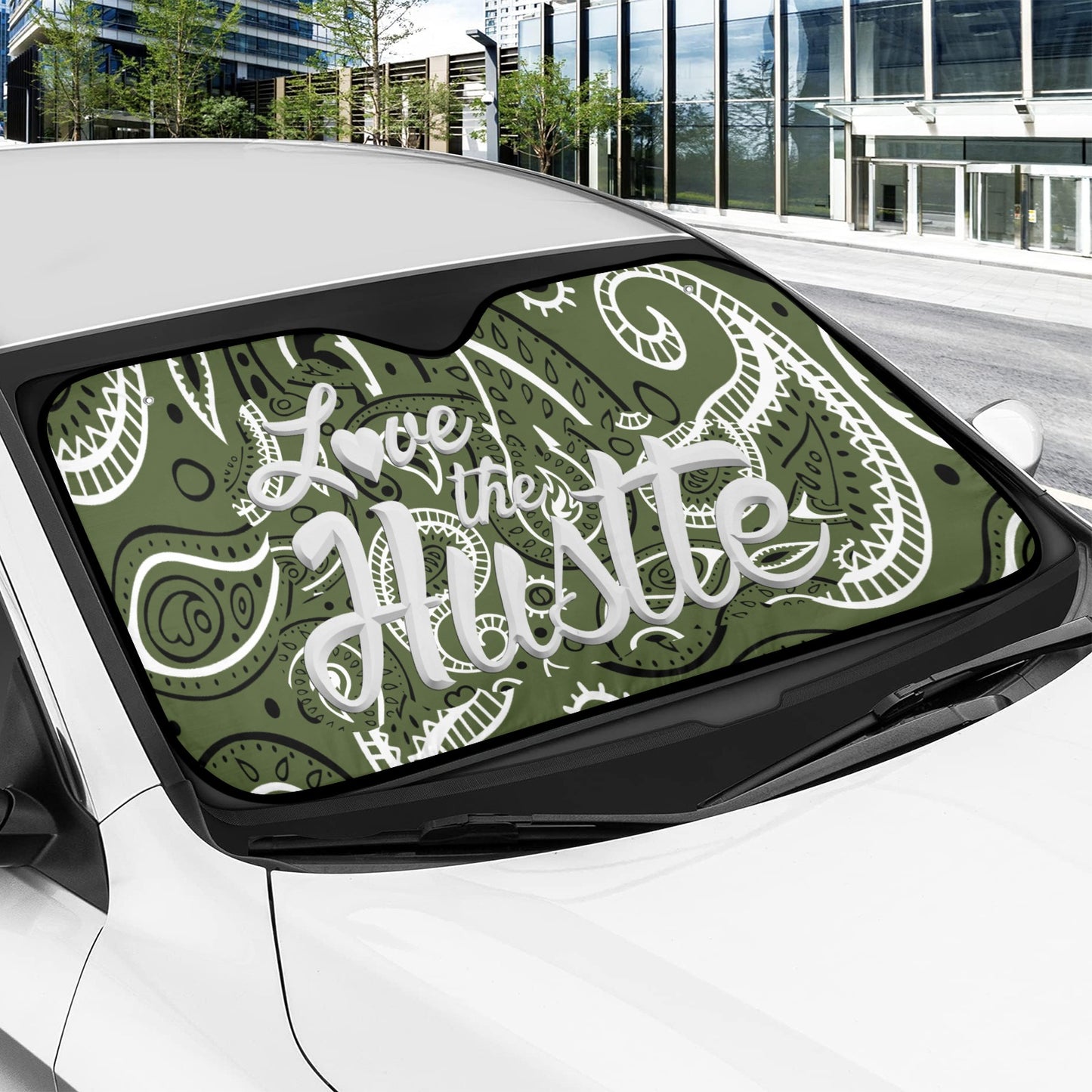 Love The Hustle Auto Sun Shade 57.6" x 27.6"（145cm x 70cm ）