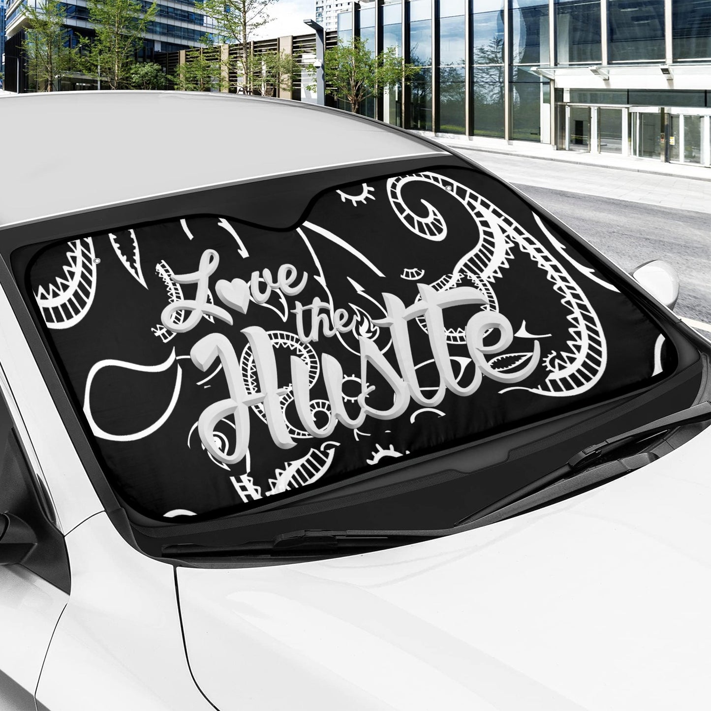 Love The Hustle Auto Sun Shade 57.6" x 27.6"（145cm x 70cm ）