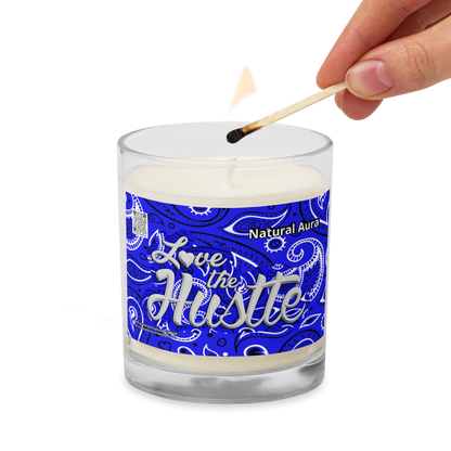 Love The Hustle™ Bandana Glass Jar Natural Aura Soy Wax Candle, Blue Tops
