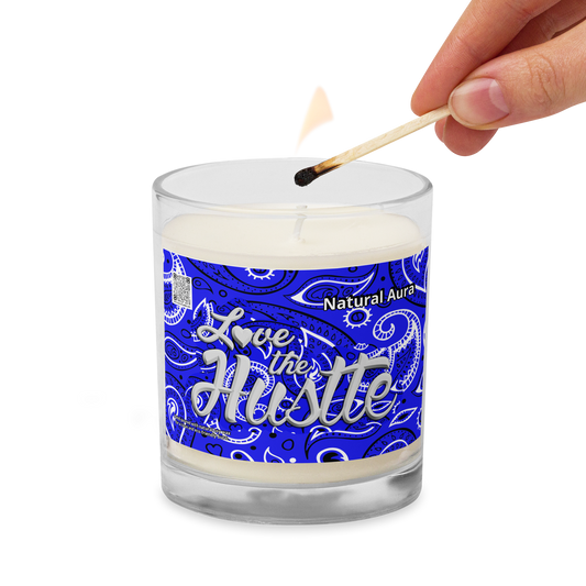 Love The Hustle™ Bandana Glass Jar Natural Aura Soy Wax Candle, Blue Tops