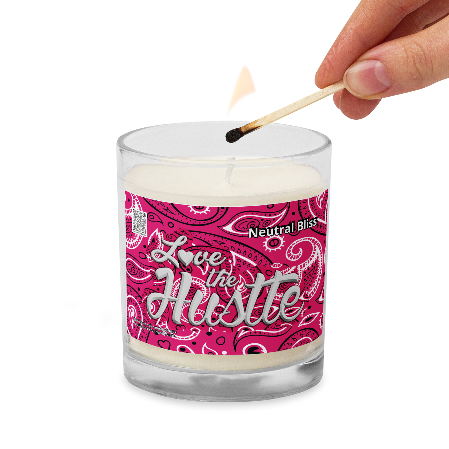 Love The Hustle™ Bandana Glass Jar Neutral Bliss Soy Wax Candle, Pink Tops