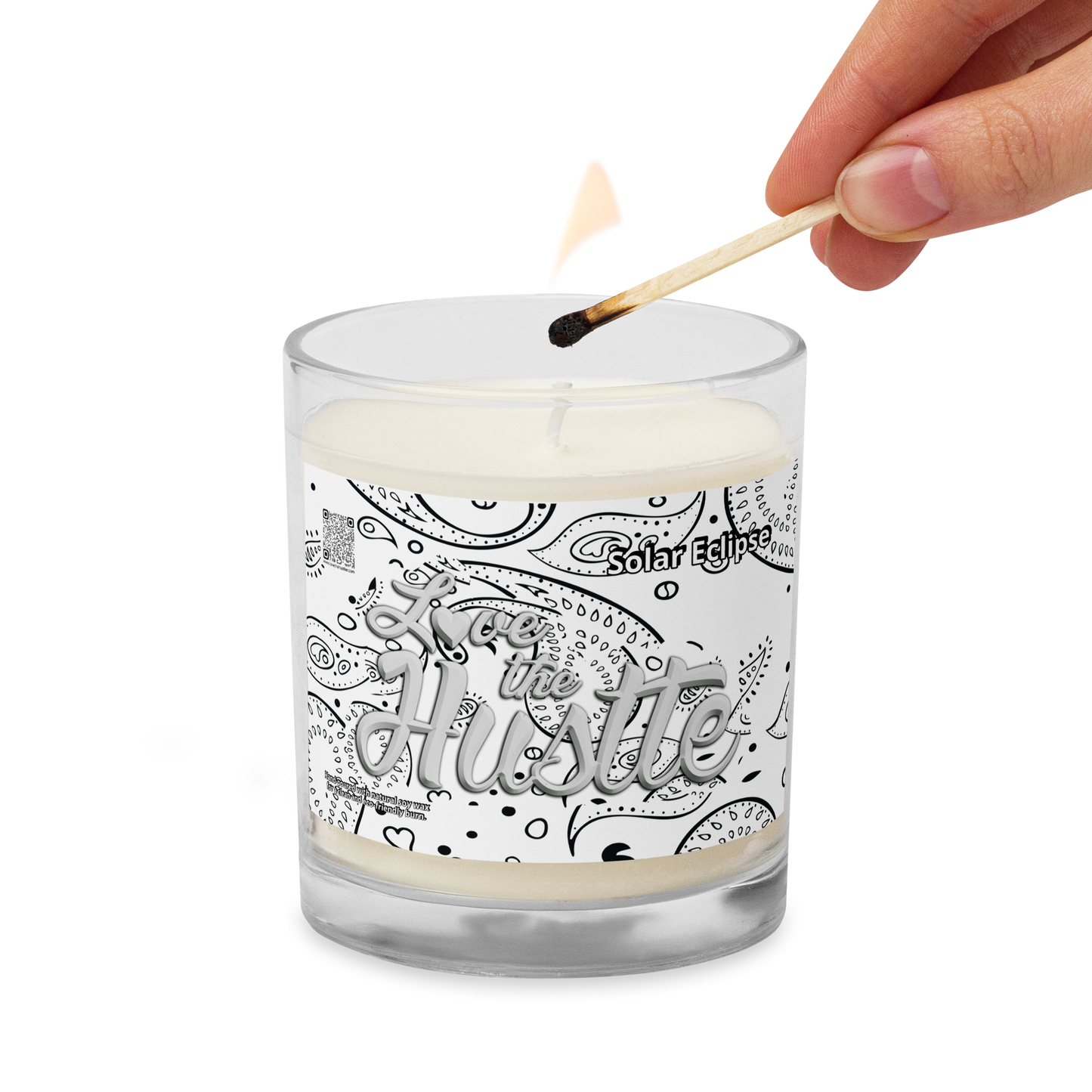 Love The Hustle™ Bandana Glass Jar Solar Eclipse Soy Wax Candle, Clear Tops