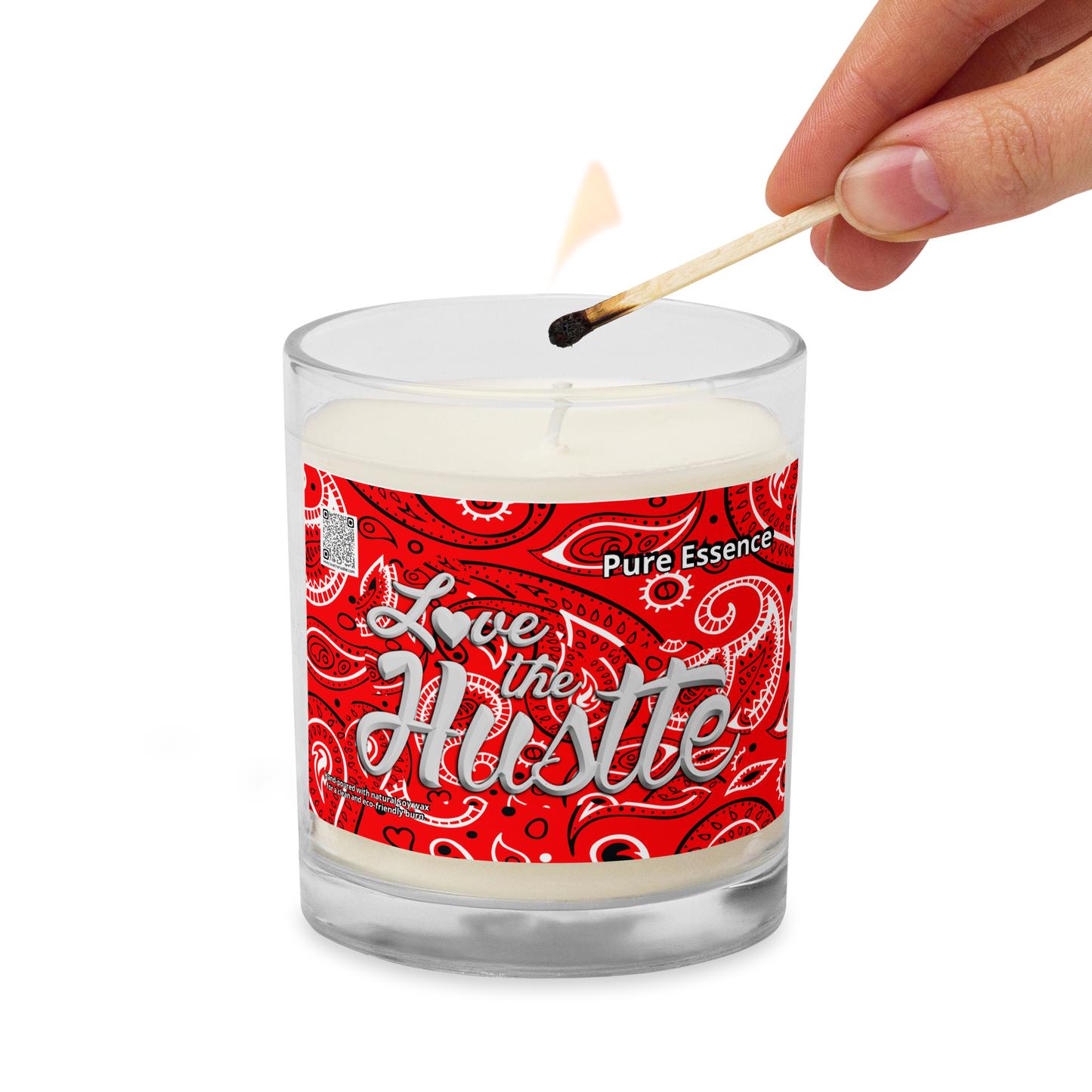 love The Hustle™ Bandana Glass Pure Essence Jar Soy Wax Candle, Red Tops