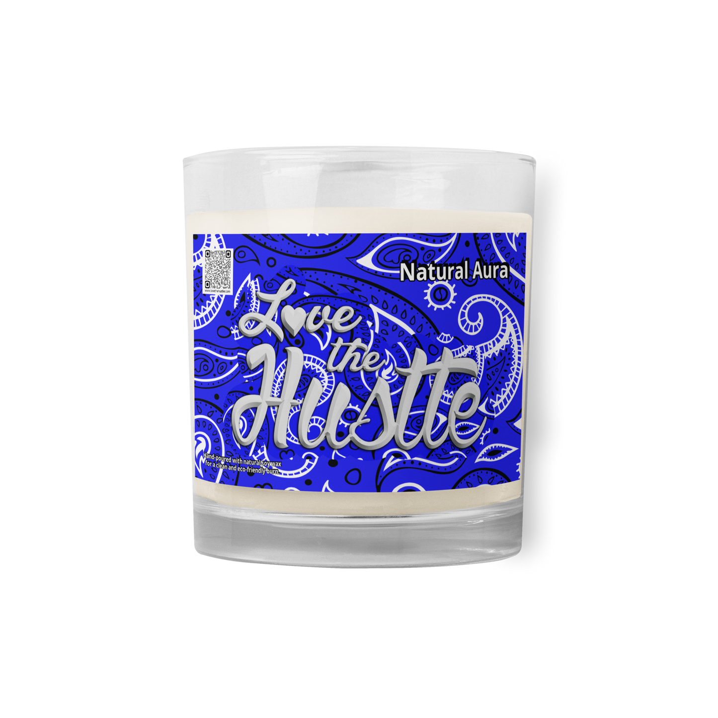 Love The Hustle™ Bandana Glass Jar Natural Aura Soy Wax Candle, Blue Tops