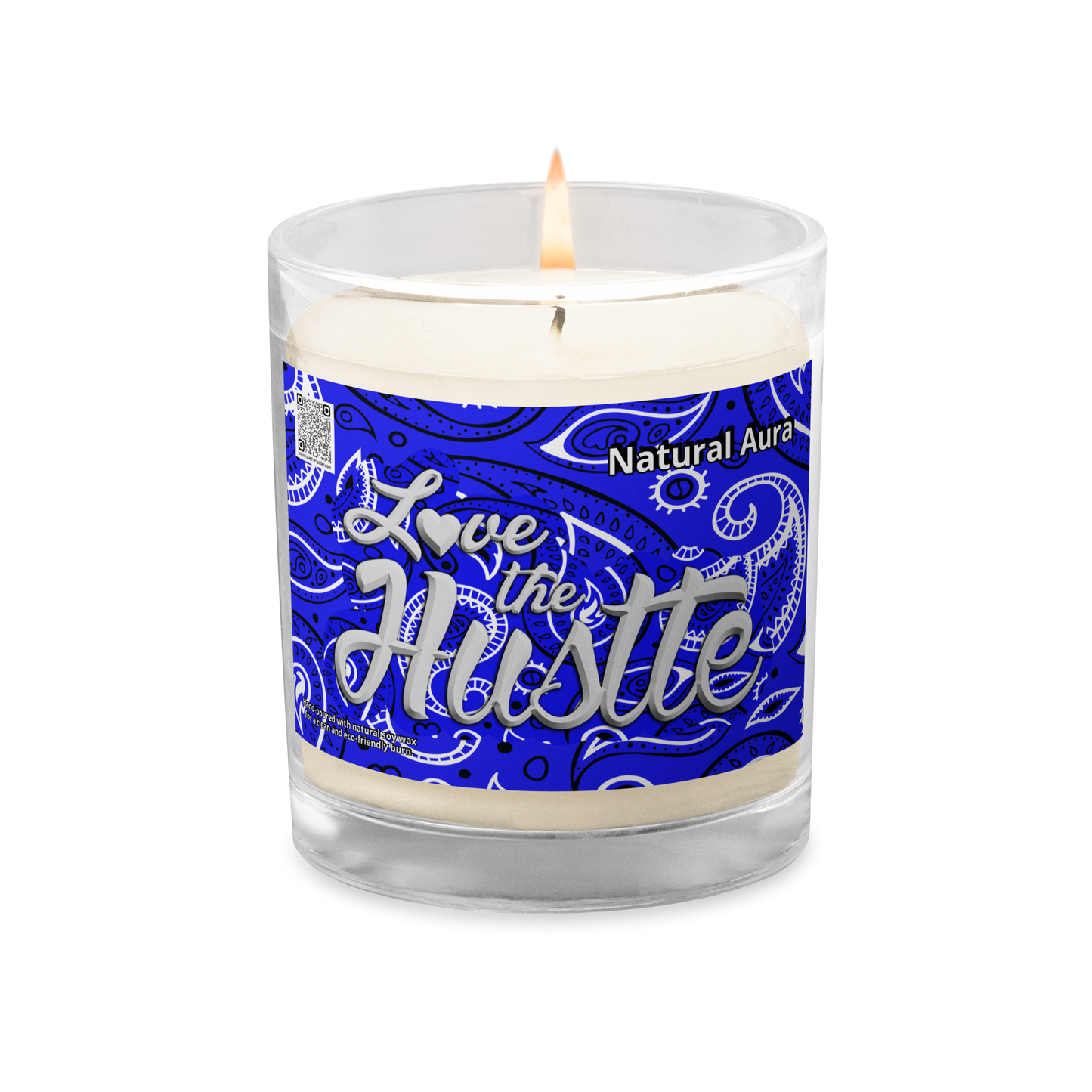 Love The Hustle™ Bandana Glass Jar Natural Aura Soy Wax Candle, Blue Tops
