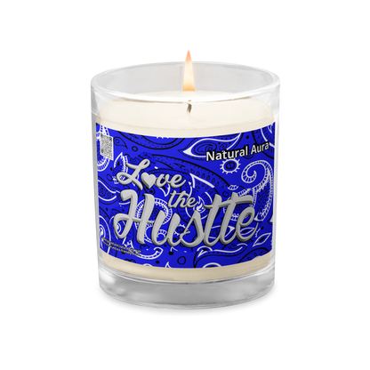 Love The Hustle™ Bandana Glass Jar Natural Aura Soy Wax Candle, Blue Tops