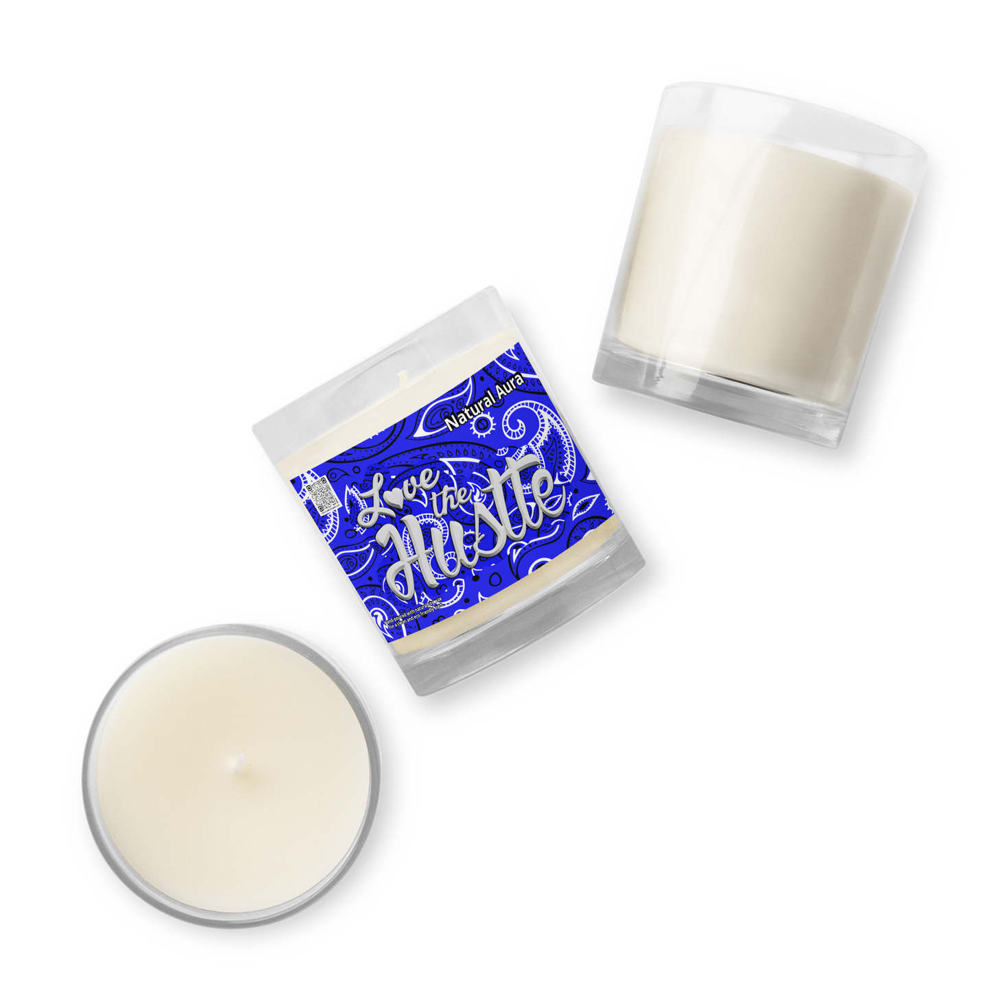 Love The Hustle™ Bandana Glass Jar Natural Aura Soy Wax Candle, Blue Tops