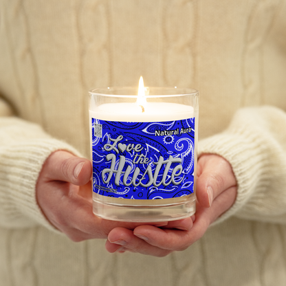 Love The Hustle™ Bandana Glass Jar Natural Aura Soy Wax Candle, Blue Tops