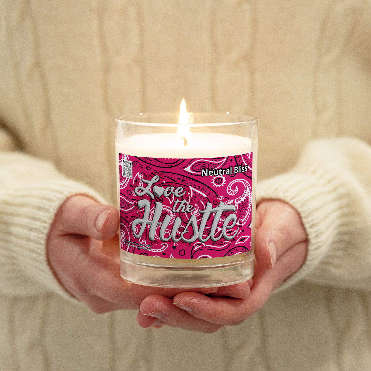 Love The Hustle™ Bandana Glass Jar Neutral Bliss Soy Wax Candle, Pink Tops