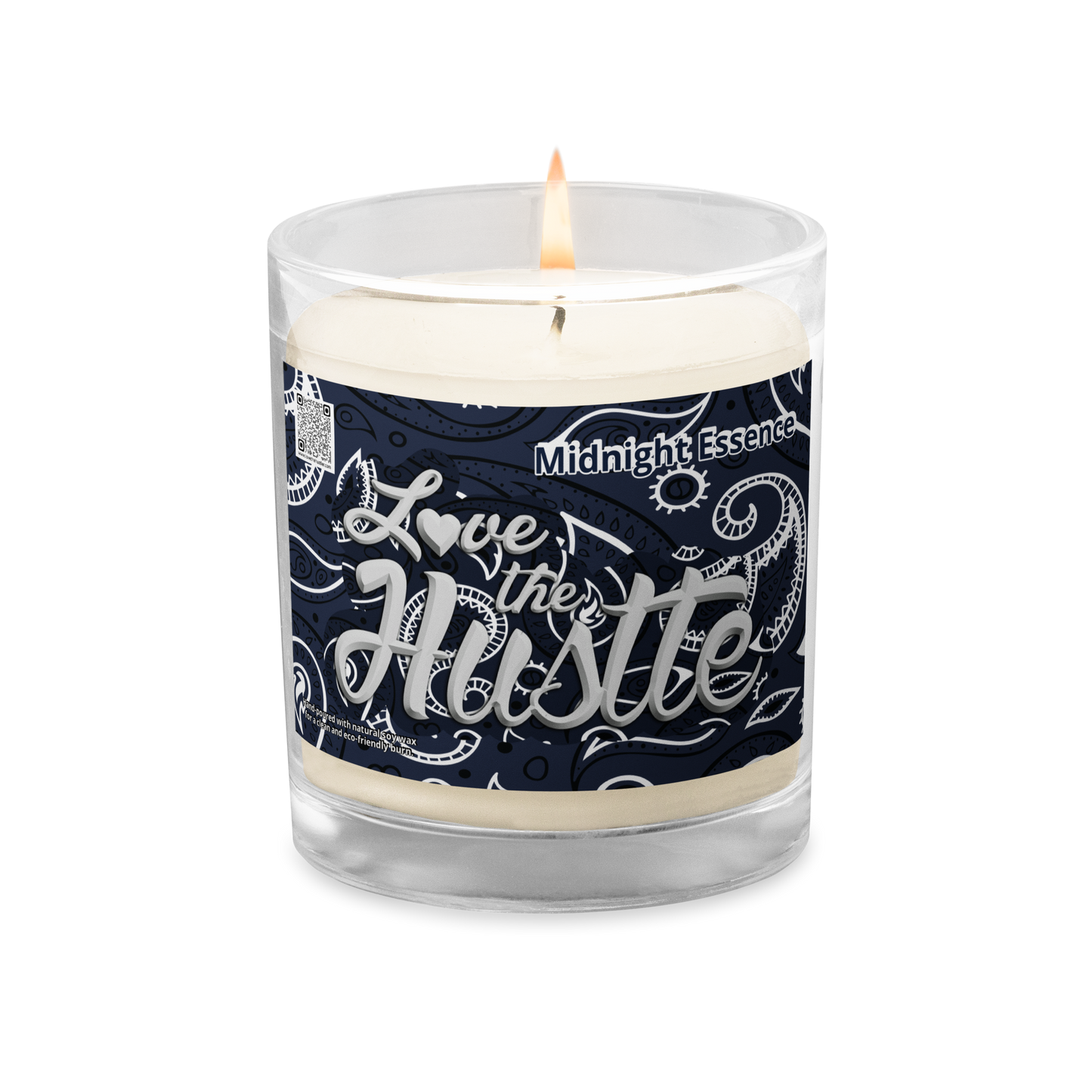 Love The Hustle™ Bandana Glass Jar Midnight Essence Soy Wax Candle, Navy Tops