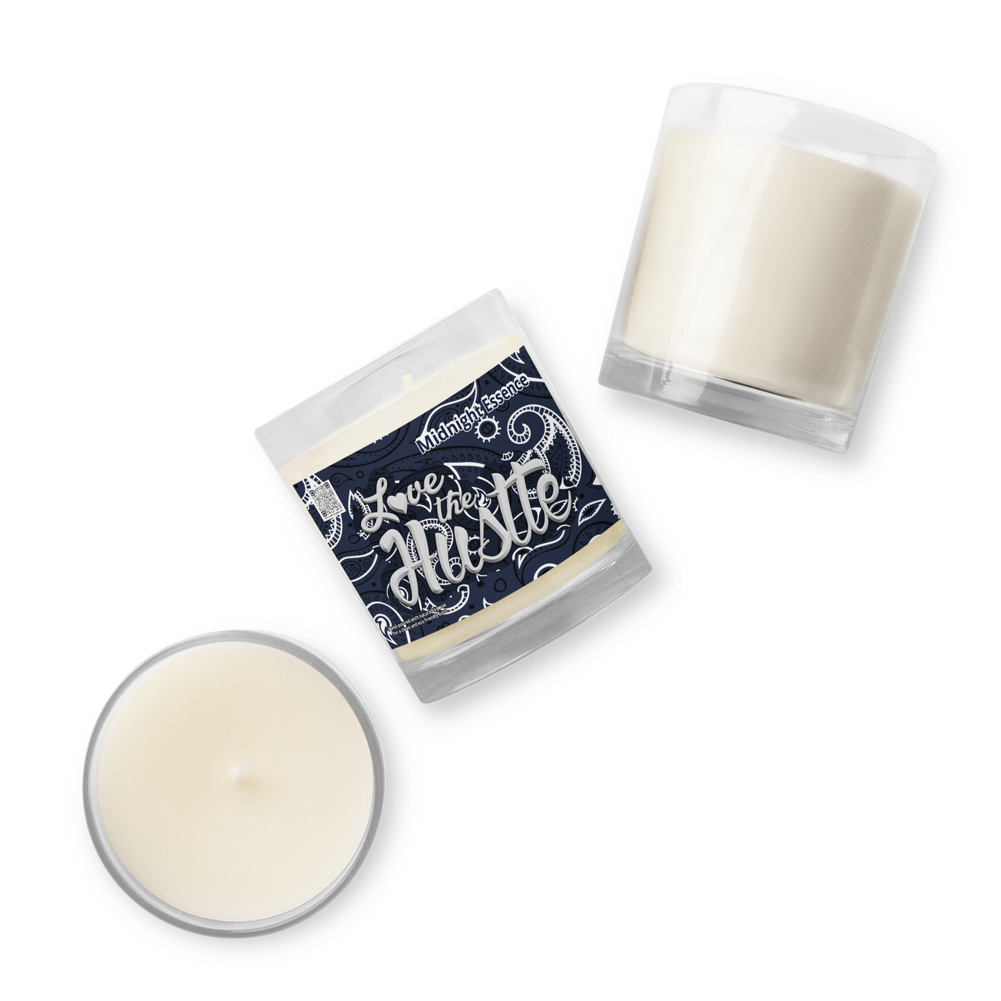 Love The Hustle™ Bandana Glass Jar Midnight Essence Soy Wax Candle, Navy Tops