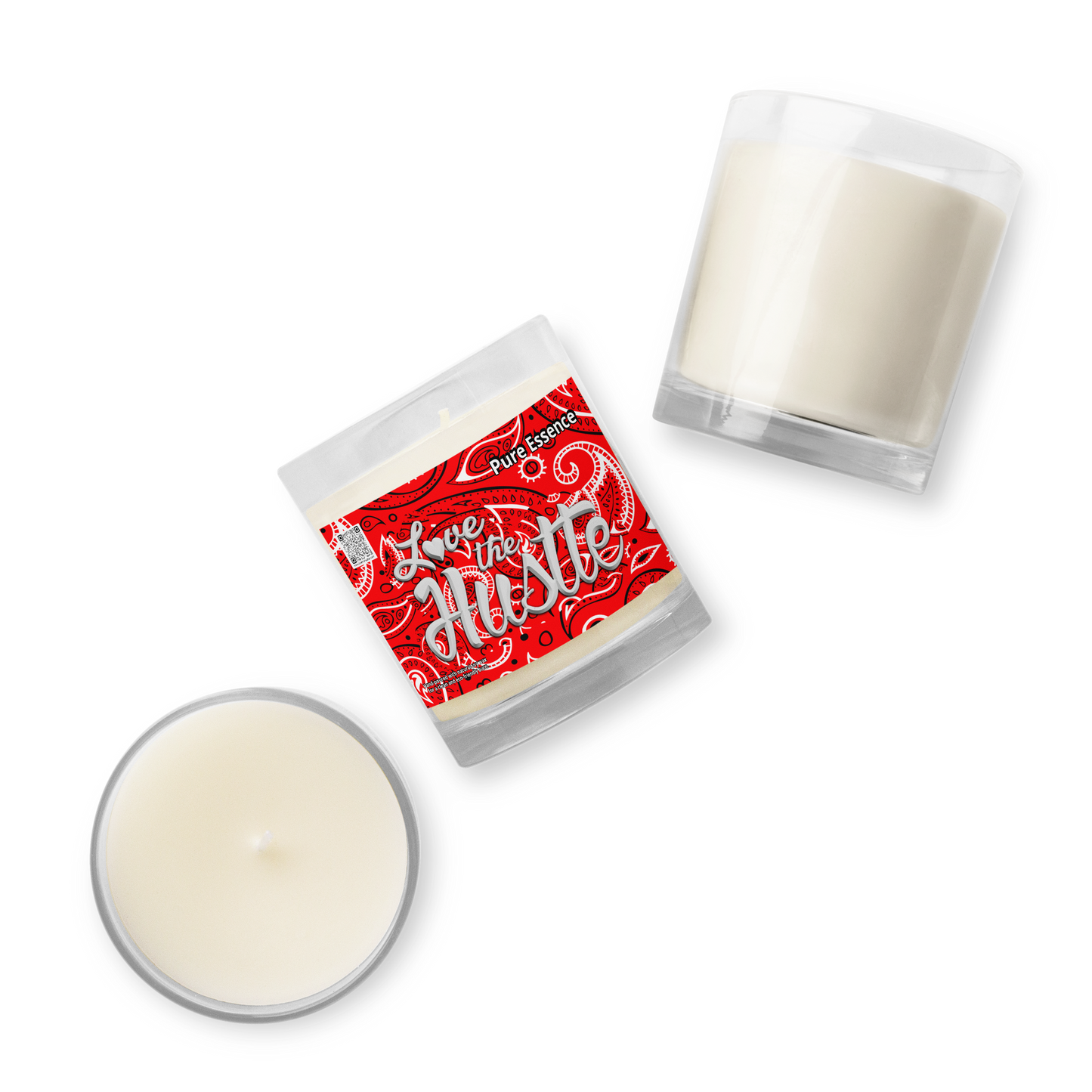 love The Hustle™ Bandana Glass Pure Essence Jar Soy Wax Candle, Red Tops