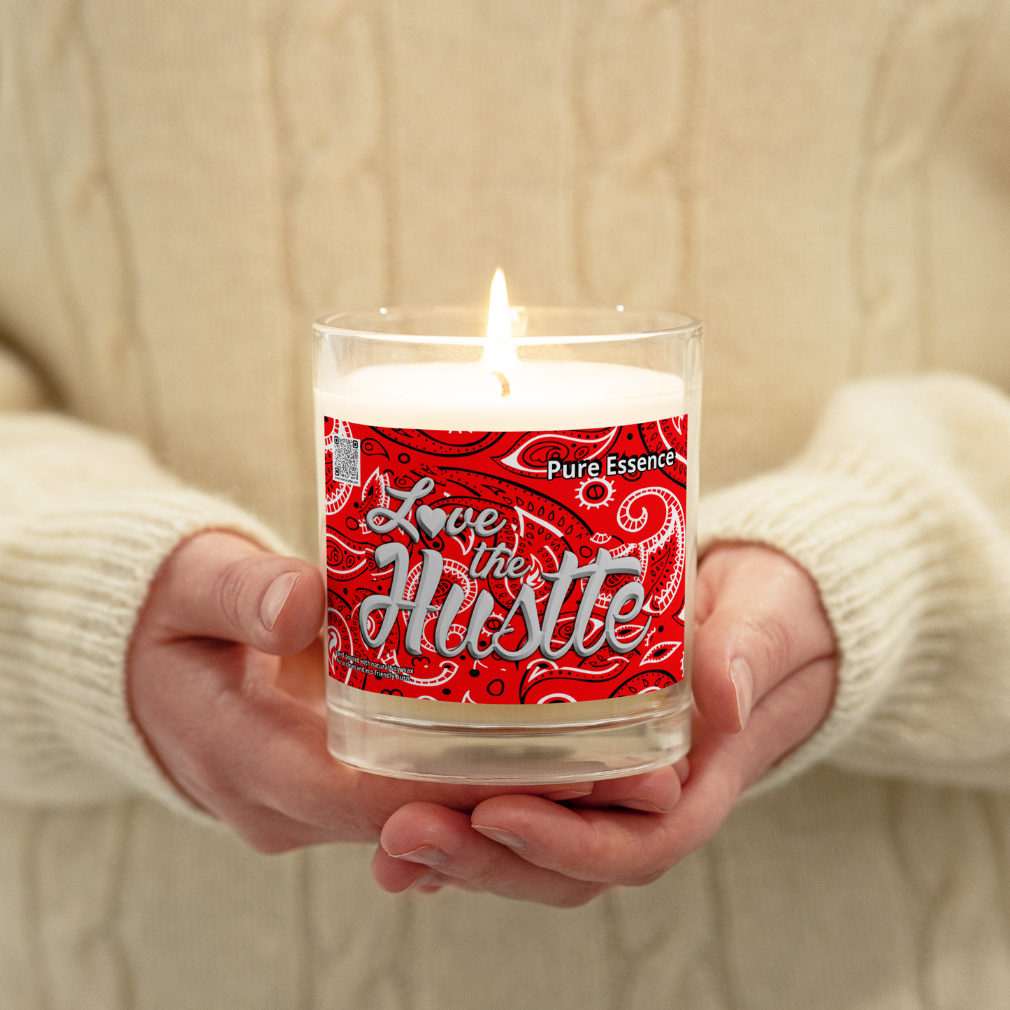 love The Hustle™ Bandana Glass Pure Essence Jar Soy Wax Candle, Red Tops