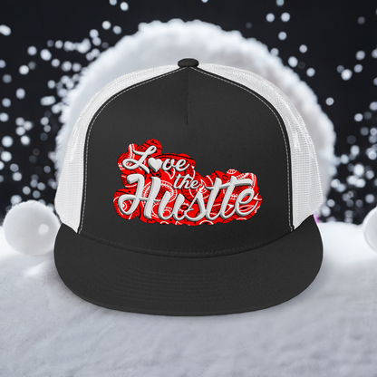 Love The Hustle™ Red Bandana DTF 5 Panel Trucker Cap