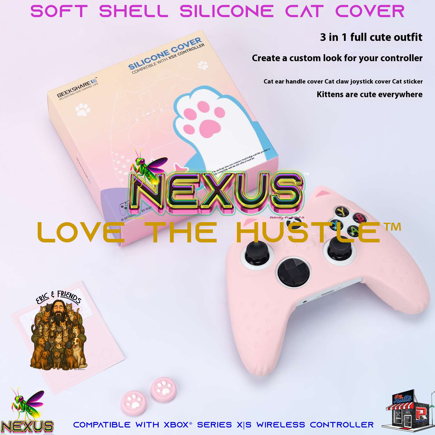 Nexus™ Quantum Firefly­™ Eric & Friends Soft Shell Silicone Cat Cover – Compatible with Xbox® Series X|S Wireless Controller