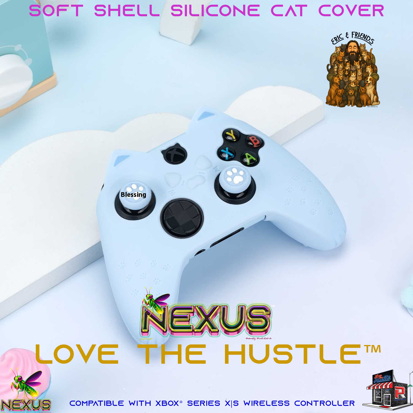 Nexus™ Quantum Firefly­™ Eric & Friends Soft Shell Silicone Cat Cover – Compatible with Xbox® Series X|S Wireless Controller