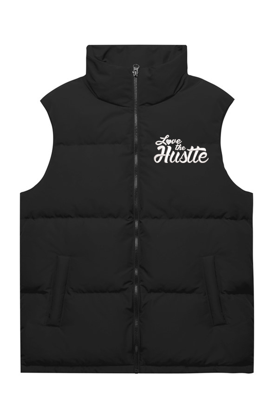 Chaleco acolchado para hombre Love The Hustle® blanco con logotipo bordado