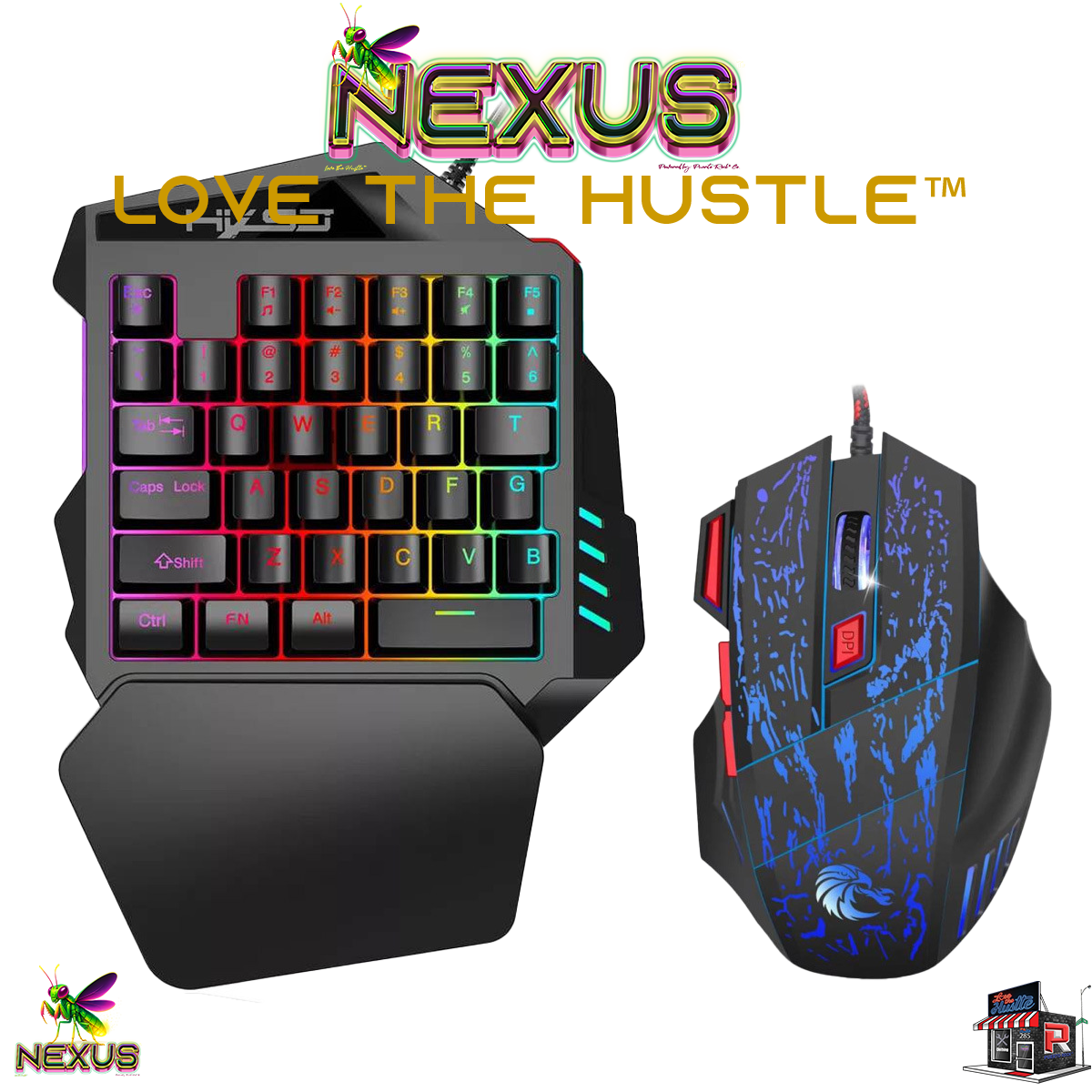 Nexus™ Quantum Firefly­™ Compact RGB Gaming Keyboard – Waterproof One-Handed Gamepad with Thin Key Tech & Ergonomic Palm Rest