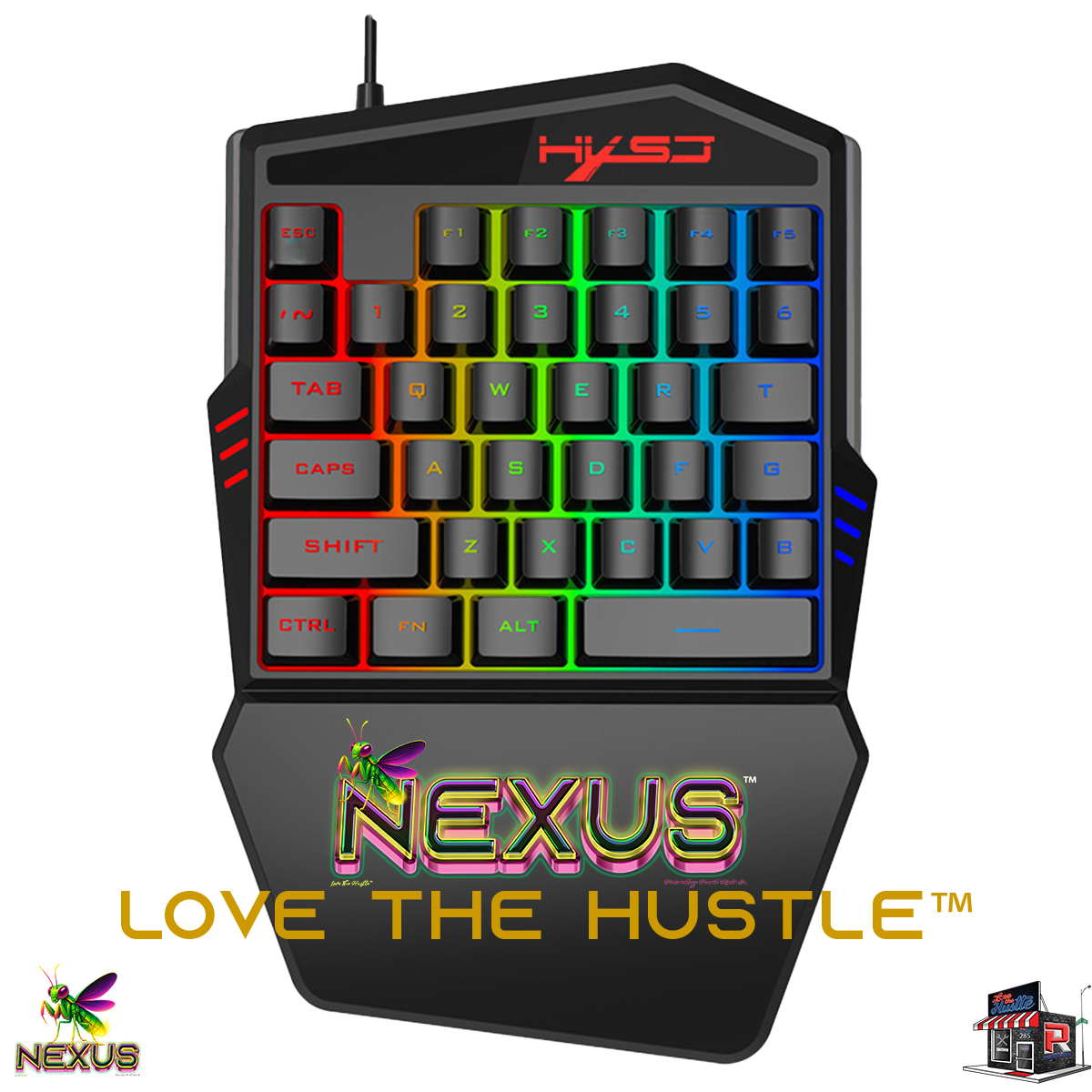 Nexus™ Quantum Firefly­™ Compact RGB Gaming Keyboard – Waterproof One-Handed Gamepad with Thin Key Tech & Ergonomic Palm Rest