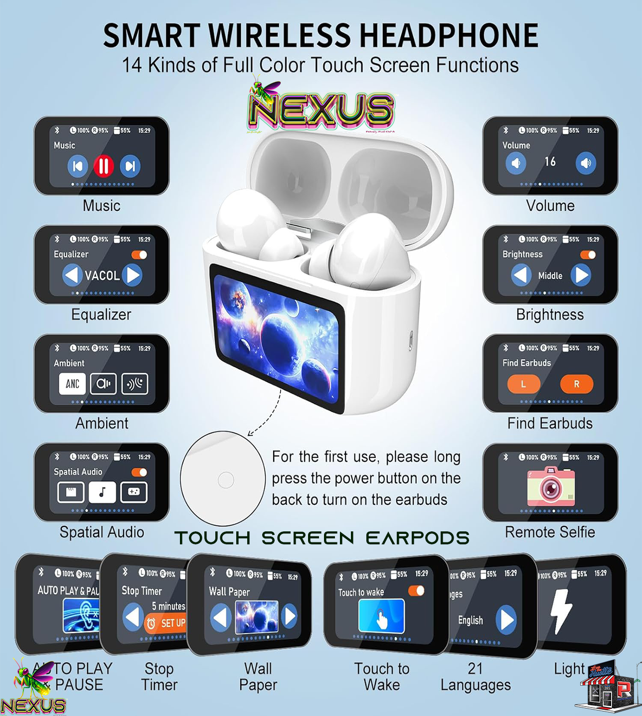 Nexus™ Quantum Firefly™ A9Pro Touchscreen Wireless Earbuds — ANC+ENC, Bluetooth 5.4, 40H Battery