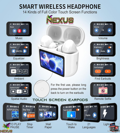 Nexus™ Quantum Firefly™ A9Pro Touchscreen Wireless Earbuds — ANC+ENC, Bluetooth 5.4, 40H Battery
