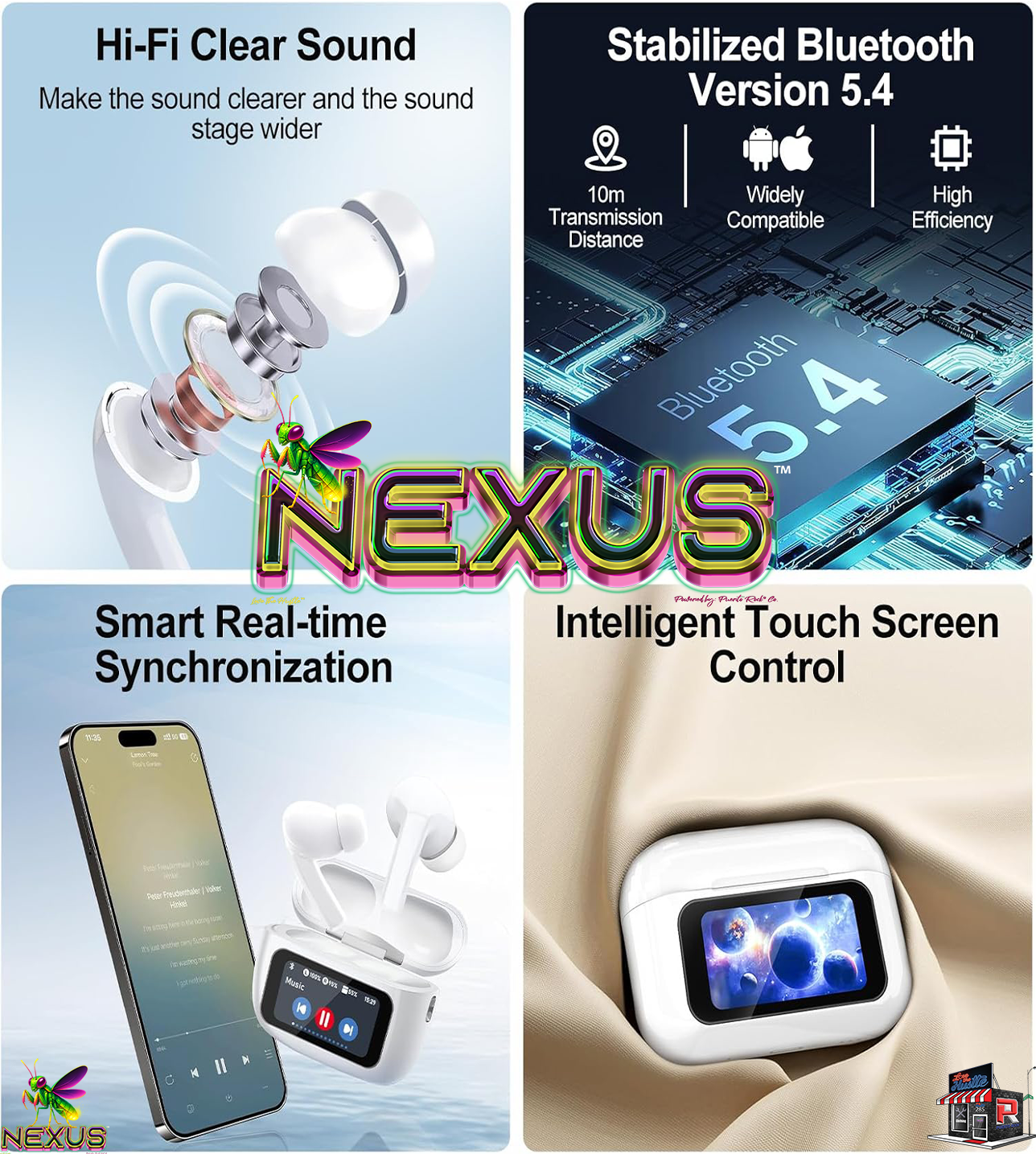 Nexus™ Quantum Firefly™ A9Pro Touchscreen Wireless Earbuds — ANC+ENC, Bluetooth 5.4, 40H Battery