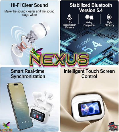 Nexus™ Quantum Firefly™ A9Pro Touchscreen Wireless Earbuds — ANC+ENC, Bluetooth 5.4, 40H Battery