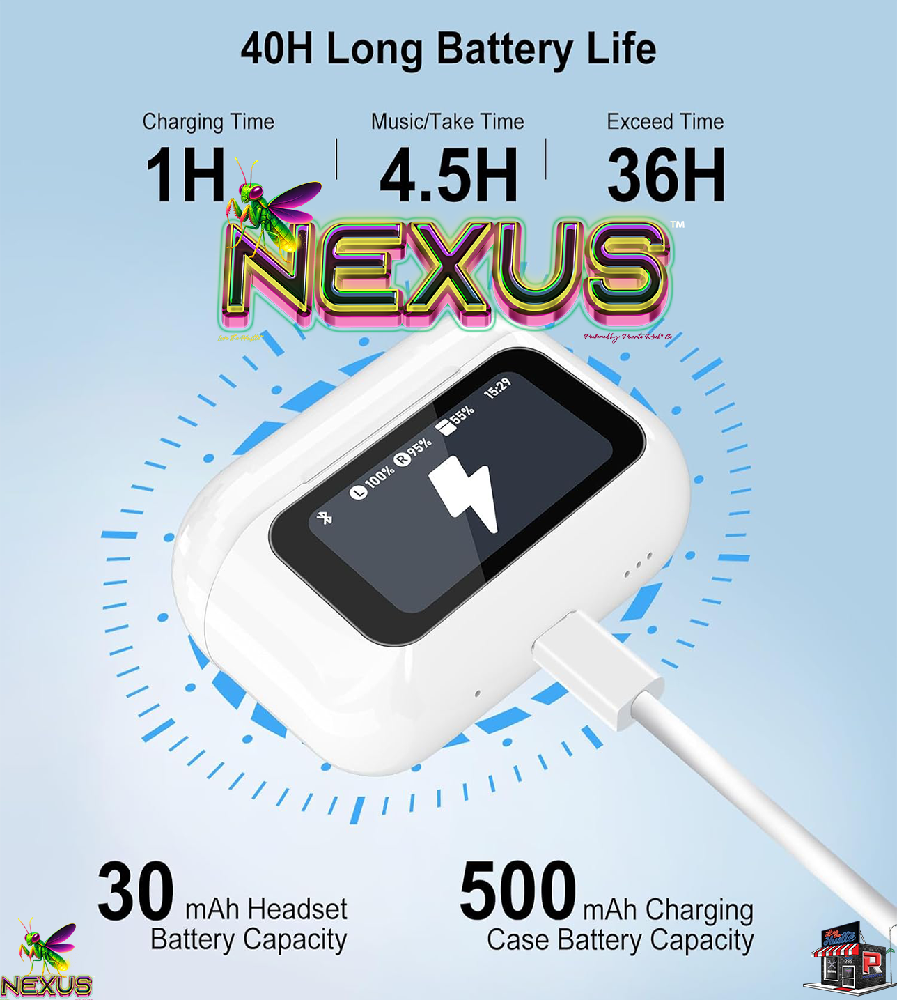 Nexus™ Quantum Firefly™ A9Pro Touchscreen Wireless Earbuds — ANC+ENC, Bluetooth 5.4, 40H Battery